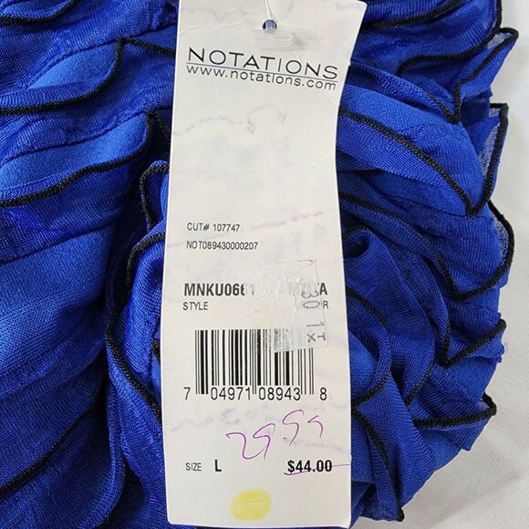 Notations Top Blouse Womens Large Blue Layered Ruffles 3/4 Sleeve Stretch Lined - Picture 8 of 10